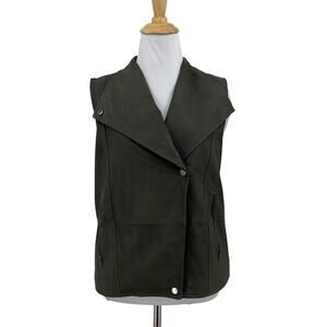 Vince Leather Vest Women S Small Deep Olive Suede Moto Asymmetric Jacket *READ